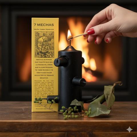 VELÓN 7 SIETE MECHAS NEGRO | Tienda Esotérica